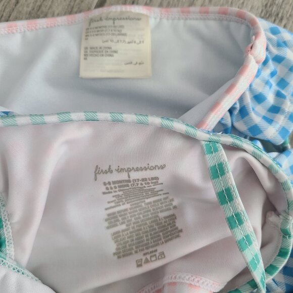Baby girl bathing suit bundle onepiece strawberry plaid bikini sz 6-9M - Picture 6 of 10